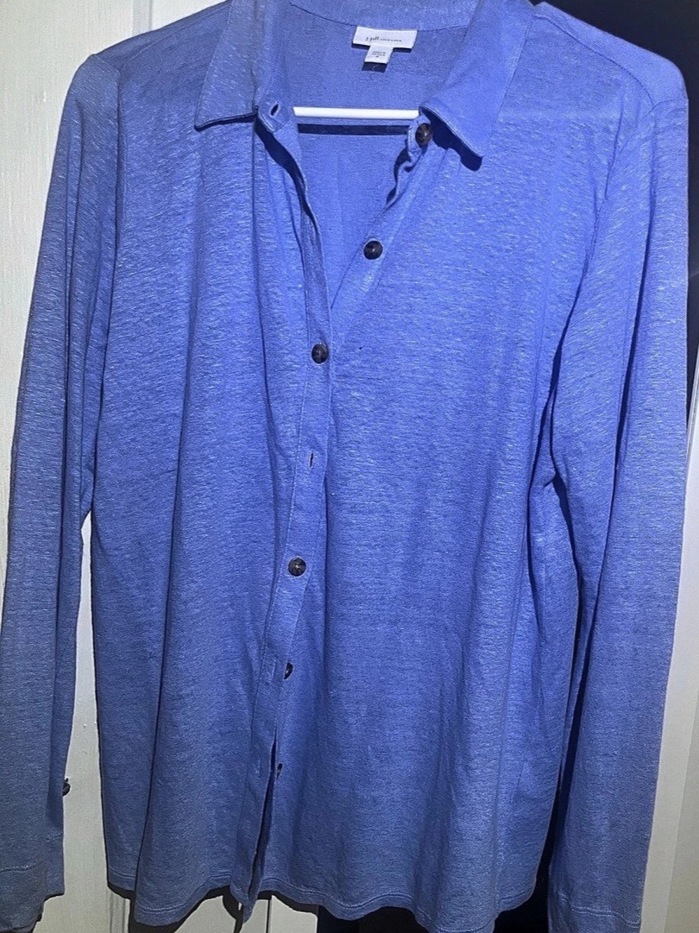 J.Jill Love Linen Long-Sleeve Button-Down Shirt Blue Medium